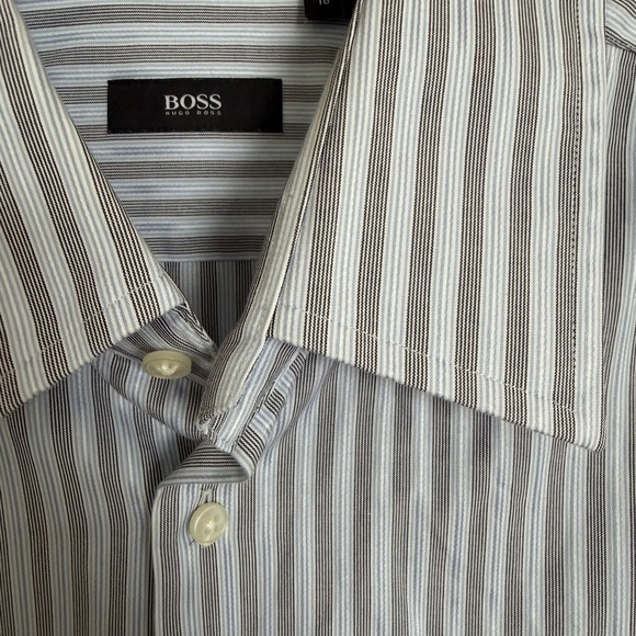 Boss Men's Gray and Blue Pinstripe Button Down - Picture 2 of 4
